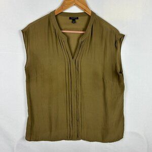 Talbots Women Sleeveless Blouse Top Size 10 100% Silk Olive Green Classic Luxury